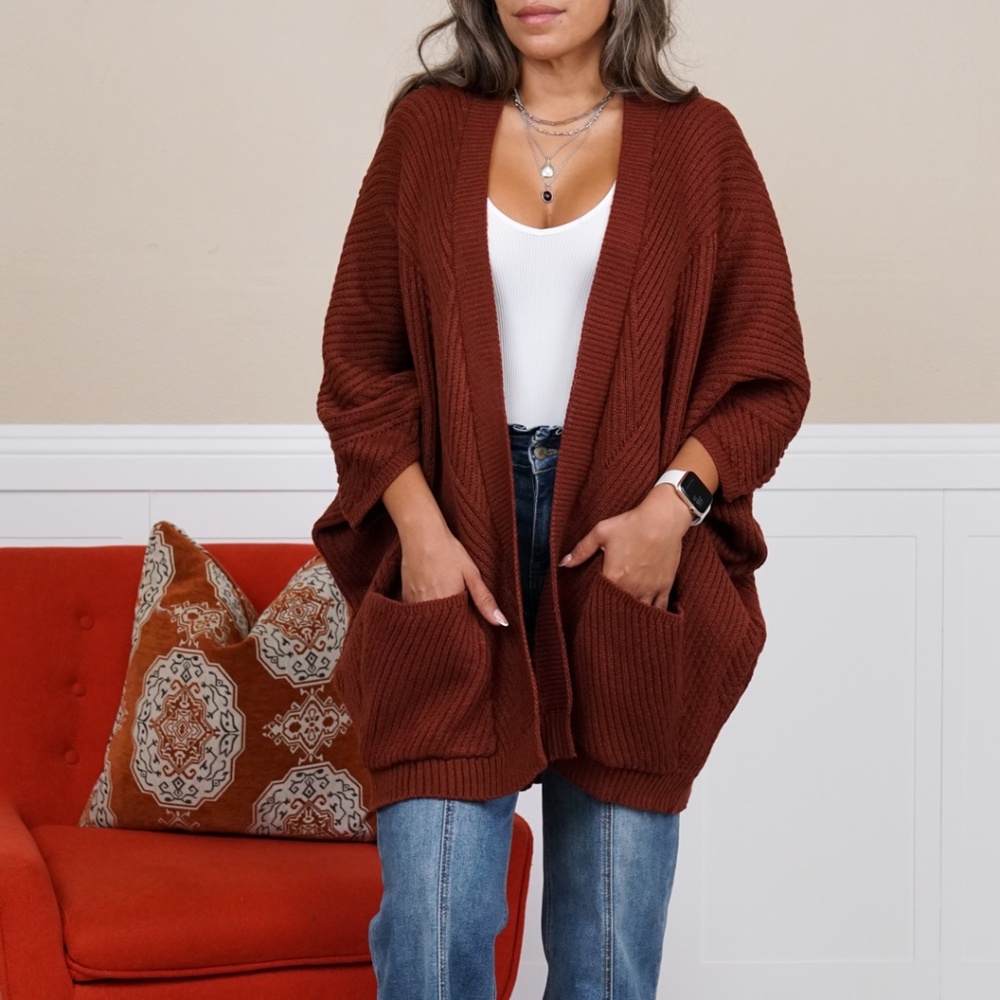 Catalina Ribbed Knit Cardigan - Cognac